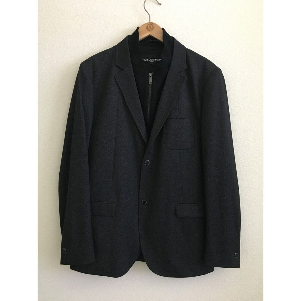 Karl Lagerfeld Paris Men's M 2-in-1 Hybrid Blazer Jacket Zip Bib Charcoal Gray